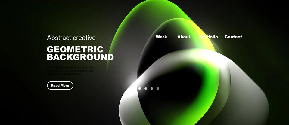 Dark website design features vibrant green, white shapes. Minimalist aestheti Stock Illustration