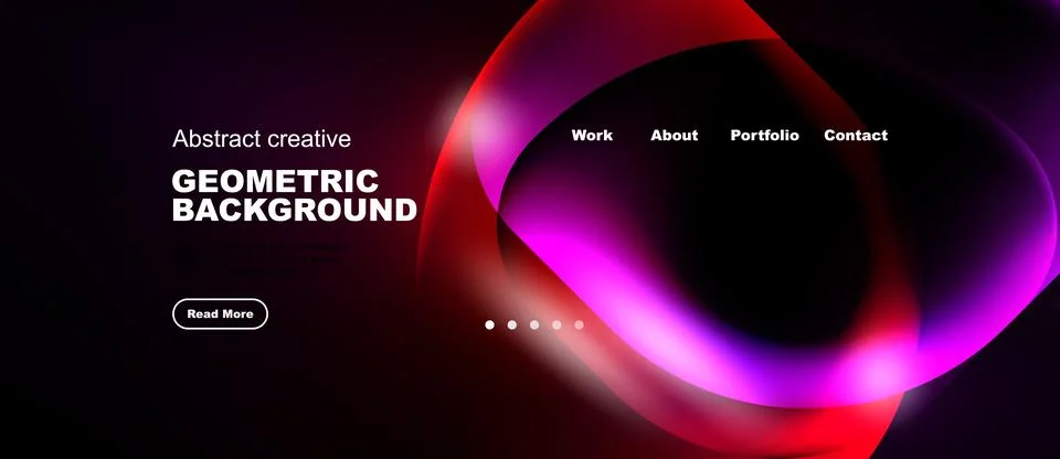 Dark website design features vibrant pink, purple abstract shapes. Minimalist 스톡 일러스트
