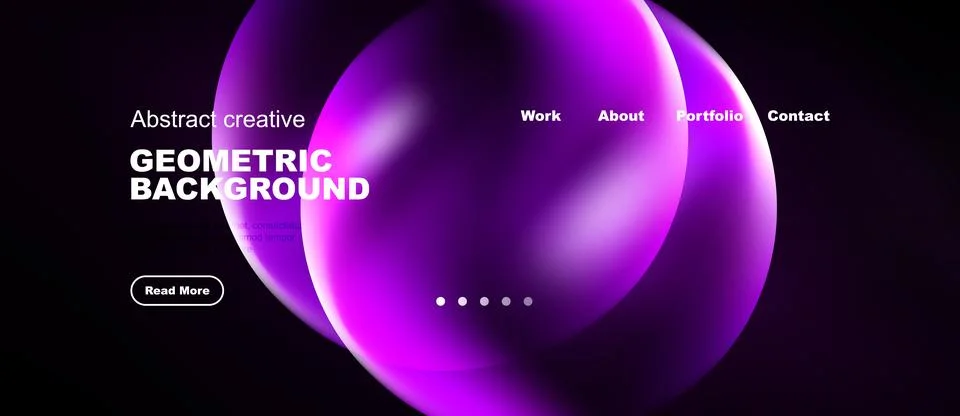 Dark website design features vibrant pink, purple shapes. Minimalist layout Stock Illustration