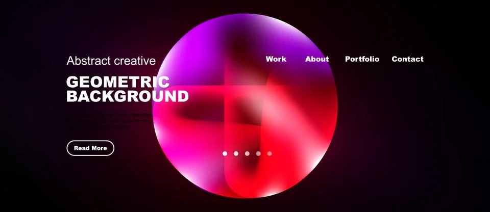 Dark website design features vibrant pink, purple geometric shapes. Minimalis Stock Illustration