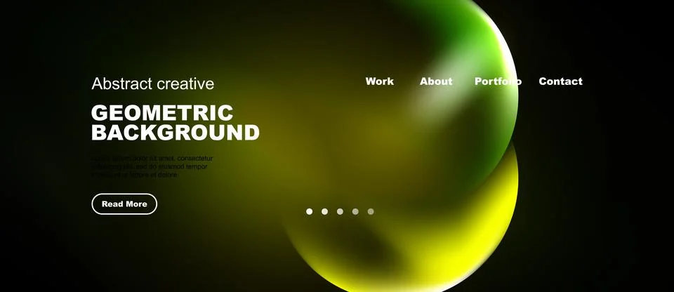 Dark website design features vibrant green, yellow shapes. Minimalist navig.. Stock Illustration