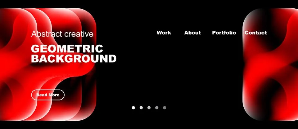 Dark website design features vibrant red geometric shapes. Minimalist layout Stock Illustration