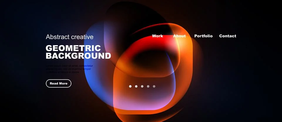 Dark website header design. Abstract shapes, vibrant colors, text elements イラスト素材