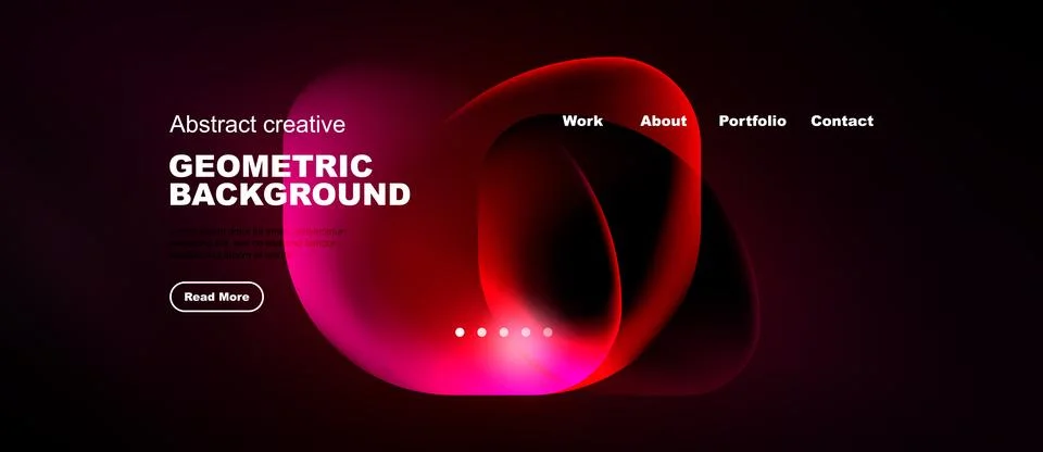 Dark website header design. Abstract shapes, text elements, navigation menu 스톡 일러스트