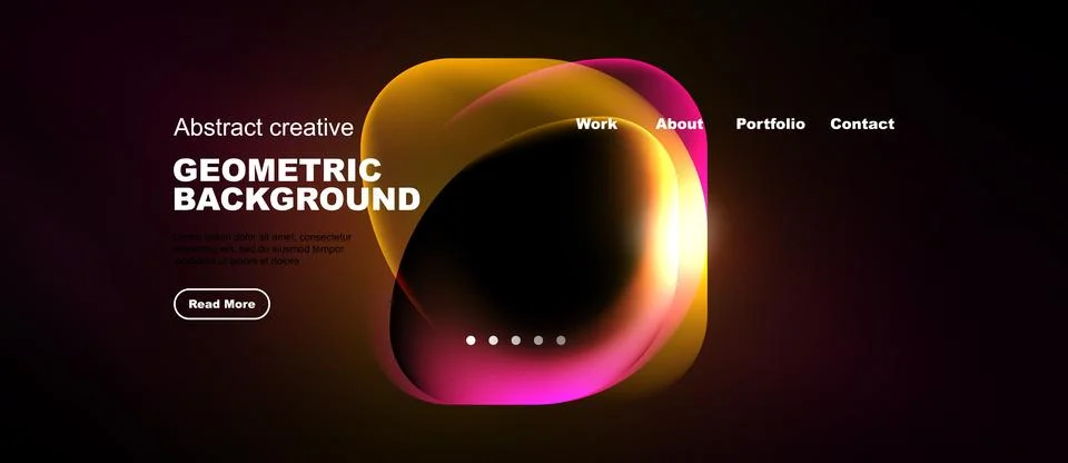 Dark website header design. Abstract shapes, vibrant colors, text elements Stock Illustration