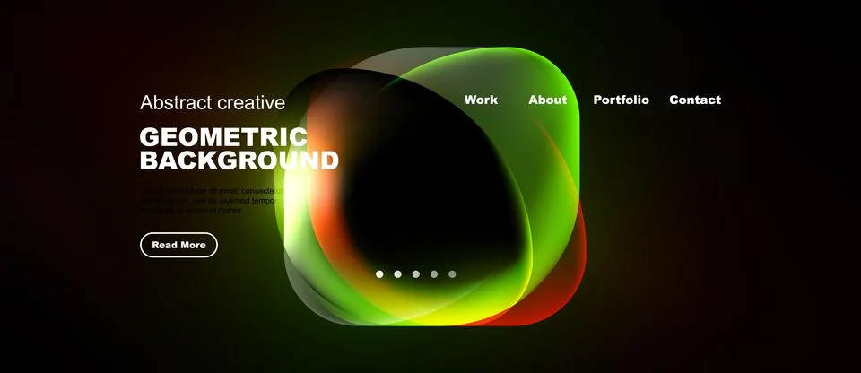 Dark website header design. Abstract shapes, vibrant colors, text elements Stock Illustration