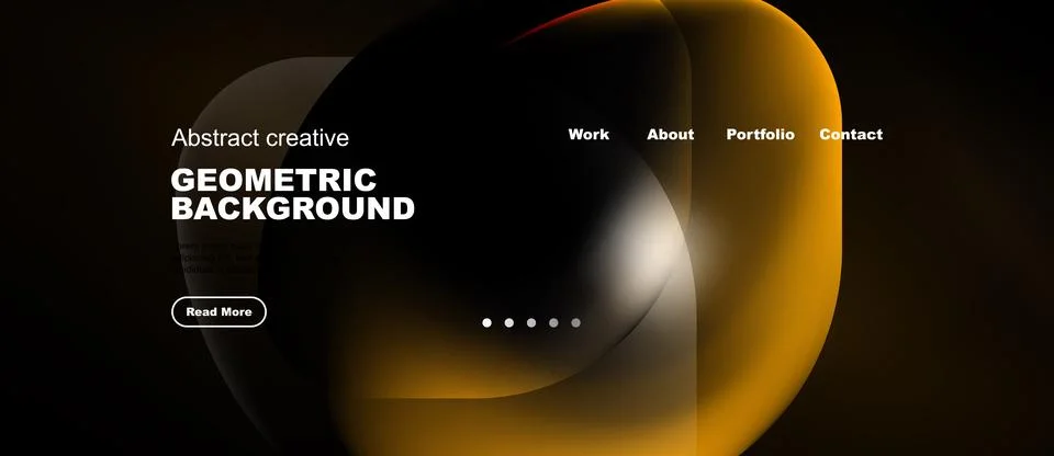 Dark website header design features abstract shapes, text elements, navigatio 库存插图