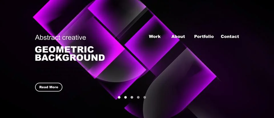 Dark website header design. Geometric shapes, vibrant colors, text elements イラスト素材
