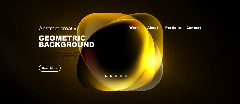 Dark website header design. Golden abstract shapes, text elements, navigation Stock Illustration
