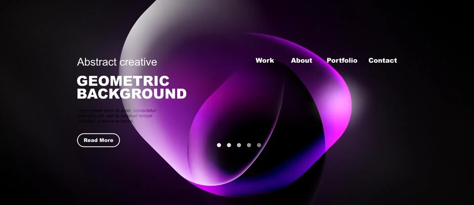 Dark website header design. Purple flowing shapes dominate visual space. Stock Illustration