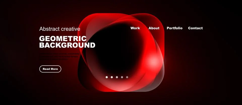 Dark website header design. Red abstract shapes dominate central area. White 스톡 일러스트