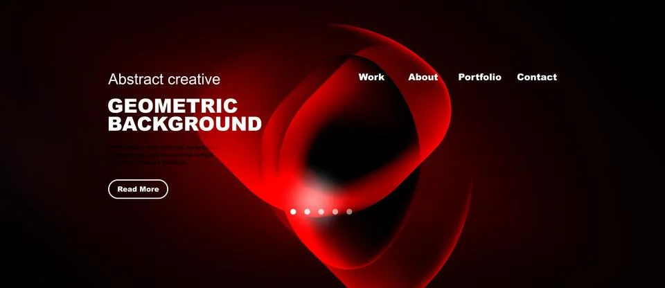 Dark website header design. Red abstract shapes dominate central area. Ilustração Stock