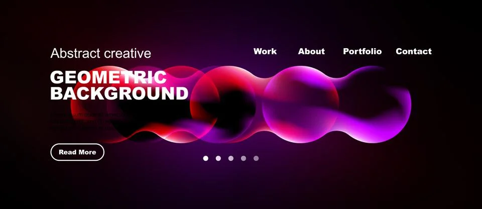Dark website header design. Vibrant pink geometric shapes, text elements, Stock Illustration