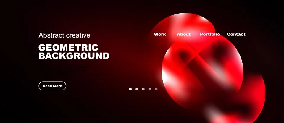 Dark website header features red geometric shapes, text elements, navigation Stock Illustration