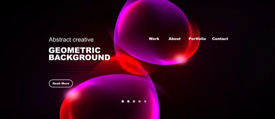 Dark website header features vibrant pink, purple shapes. Text promotes 스톡 일러스트