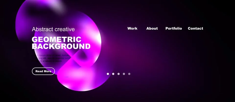 Dark website header features vibrant purple abstract shapes, text, navigation 스톡 일러스트