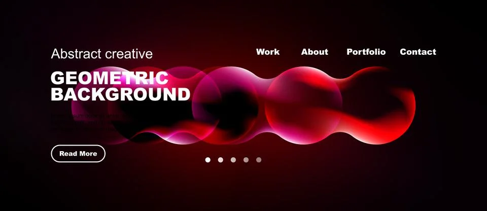 Dark website header features vibrant red abstract shapes, text elements, 库存插图