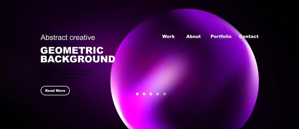 Dark website header features vibrant pink, purple geometric shapes. Text Stockillustratie