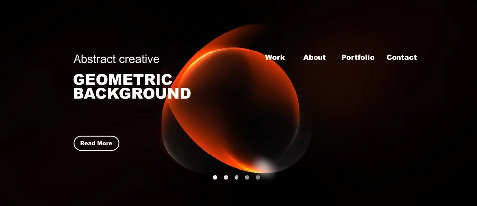 Dark website mockup features abstract shapes, text elements, navigation menu. Ilustração Stock