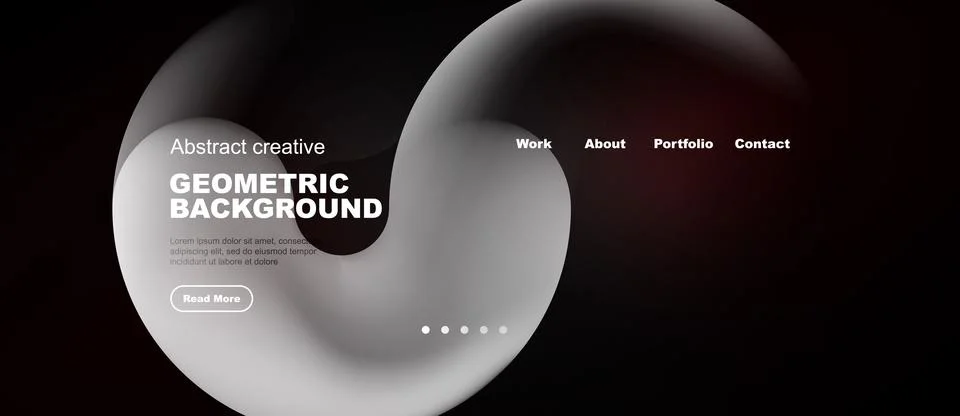 Dark website mockup features abstract shapes, text elements, navigation opt.. Stockillustratie