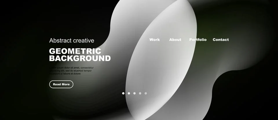 Dark website mockup features abstract shapes, text elements. Minimalist desig イラスト素材