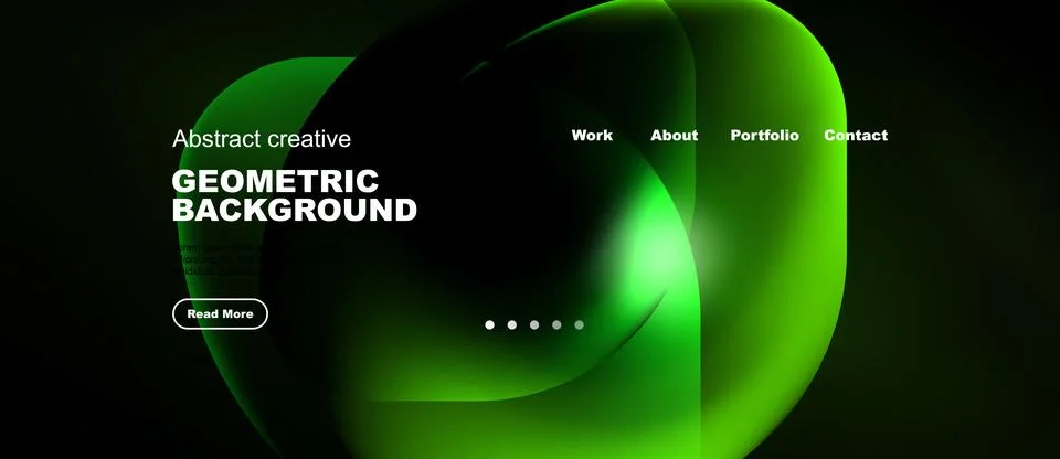 Dark website mockup features abstract shapes, text elements. Navigation inc.. イラスト素材