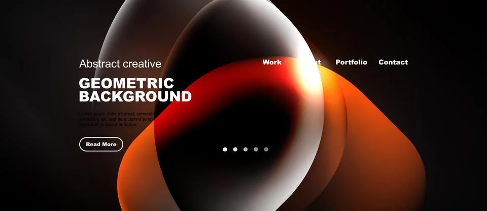 Dark website mockup features abstract shapes, vibrant colors, text elements. Stock Illustration