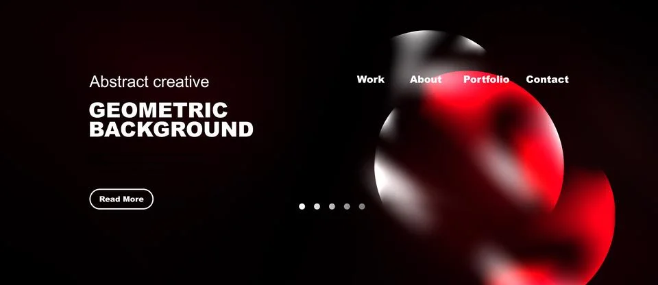 Dark website mockup features abstract red shapes, text elements. Navigation Stock Illustration