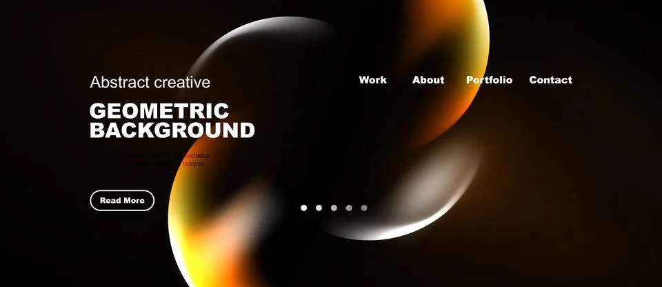 Dark website mockup features fluid shapes, text elements, navigation menu. Stock Illustration