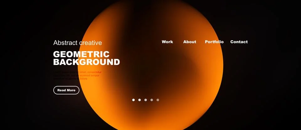Dark website mockup features orange oval shape. Minimalist design with text Stock Illustration