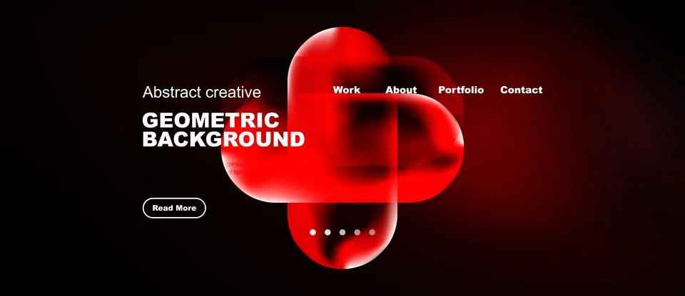 Dark website mockup features red abstract shapes, text elements. Navigation Stock Illustration