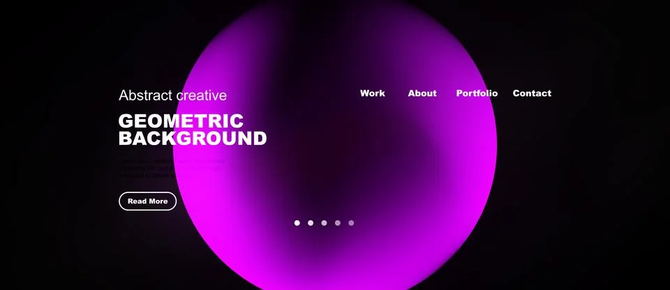 Dark website mockup features vibrant pink oval shape. Minimalist design with イラスト素材