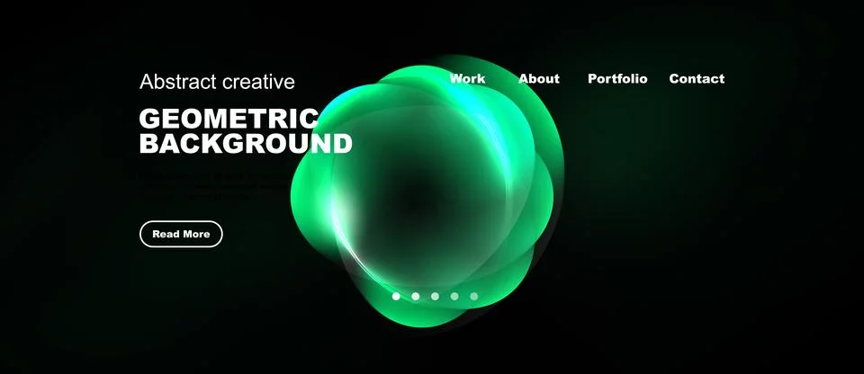 Dark website mockup features vibrant green geometric shapes. Text elements Stock-Illustration