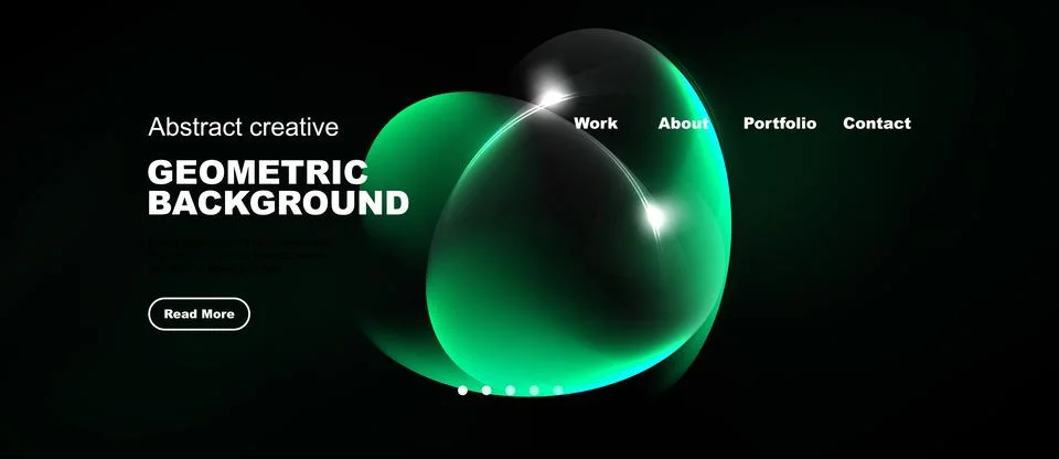 Dark website mockup features vibrant green, blue shapes. Minimalist design Stock Illustration