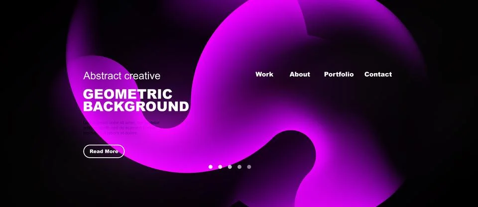 Dark website mockup features vibrant purple abstract shapes. Navigation inc.. 스톡 일러스트