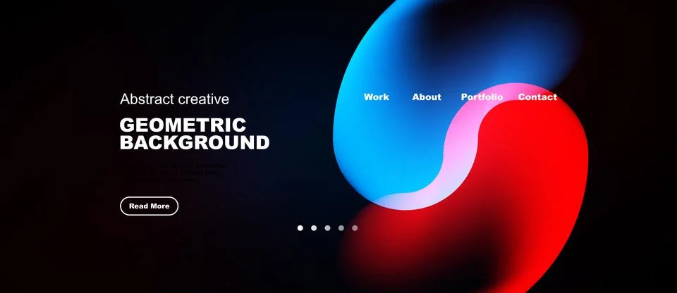 Dark website mockup features vibrant abstract shapes, text elements, navigati イラスト素材