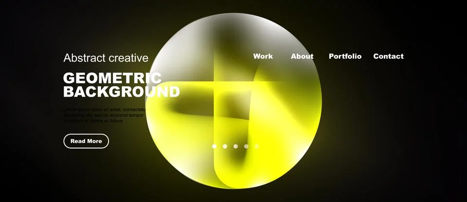Dark website mockup features vibrant yellow geometric shapes. Minimalist desi イラスト素材