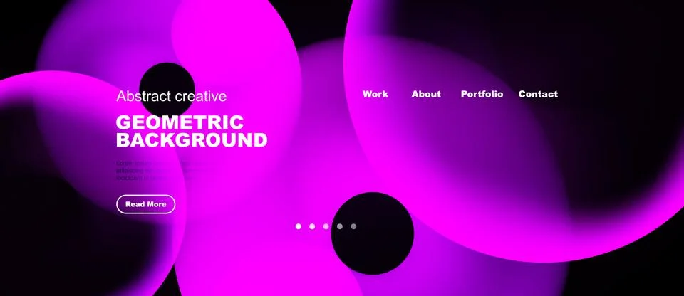 Dark website mockup features vibrant pink abstract shapes. Minimalist design 스톡 일러스트