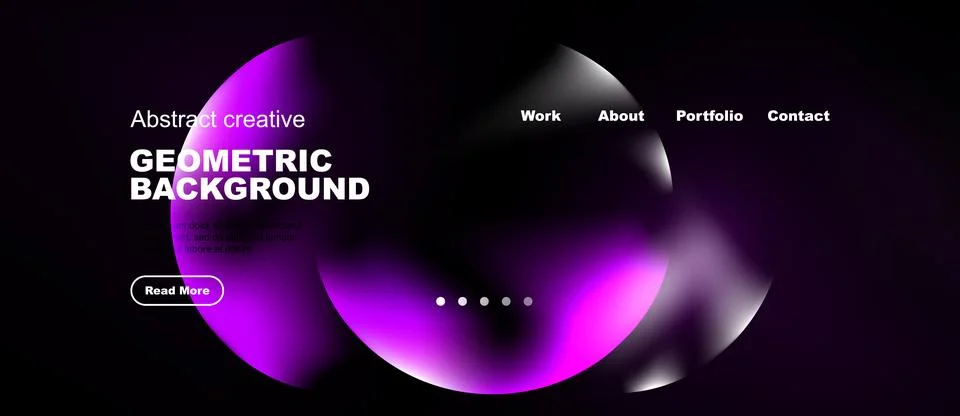 Dark website mockup features vibrant pink, purple gradients. Minimalist desig Stockillustratie