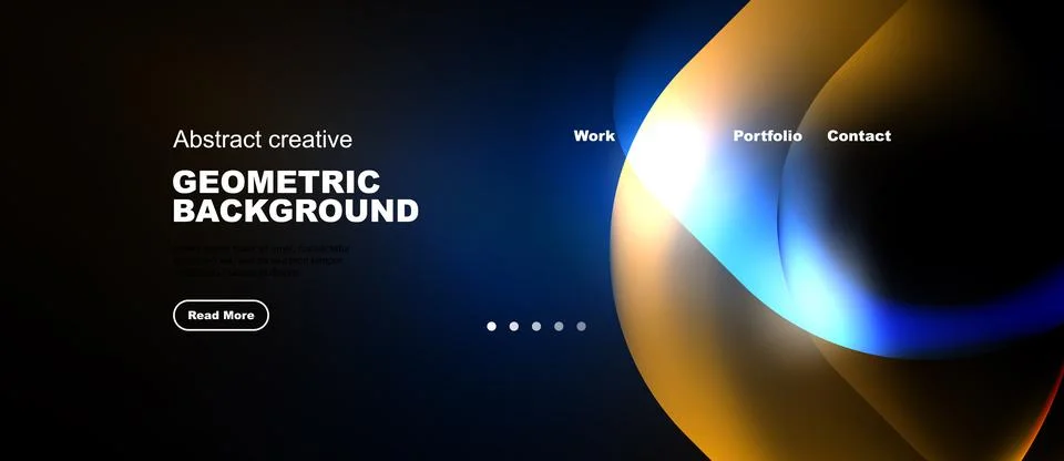 Dark website template features abstract shapes, text elements, navigation 스톡 일러스트
