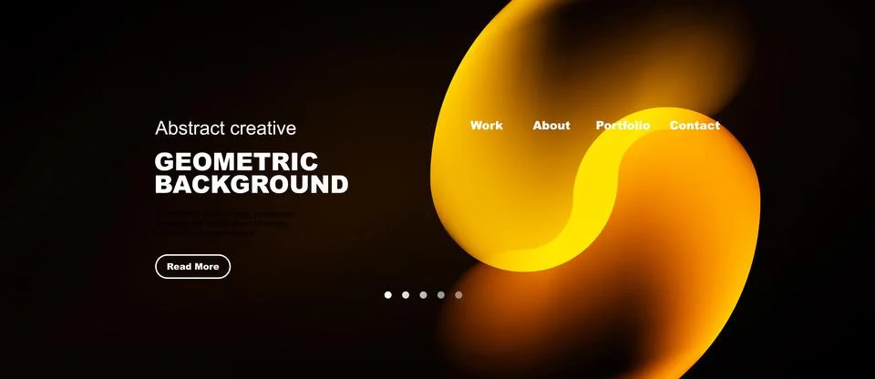 Dark website template features vibrant orange geometric shapes, text elements Stock Illustration