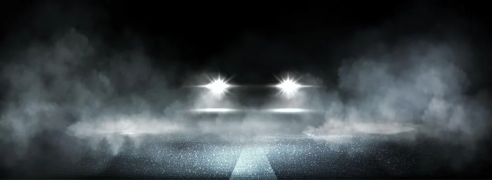 Dark wet asphalt road with car headlights 스톡 일러스트