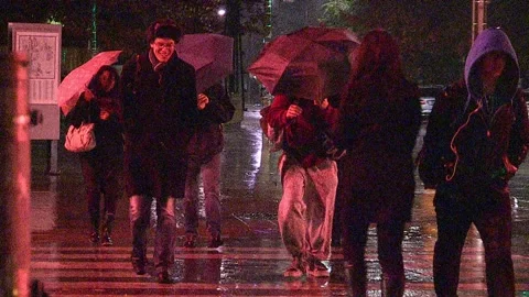 Dark wet rainy windy night in the city s... | Stock Video | Pond5