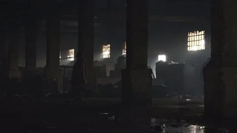 Dark, wet, warehouse Stock Footage 150163757