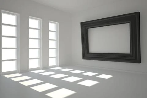 Dark white room with frame at wall Stock Photos