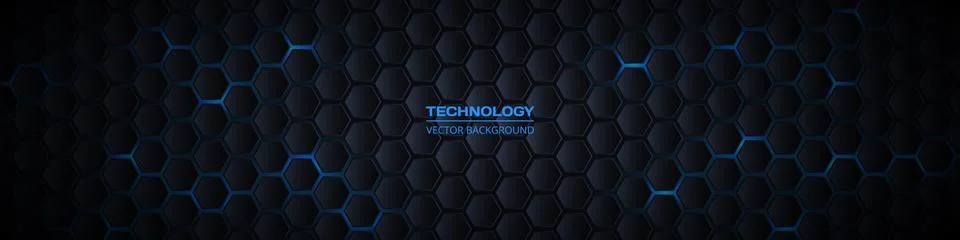 Dark wide hexagonal 3d abstract technology banner Stock Illustration