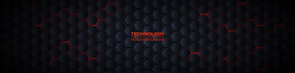 Dark wide hexagonal 3d abstract technology banner Stock Illustration