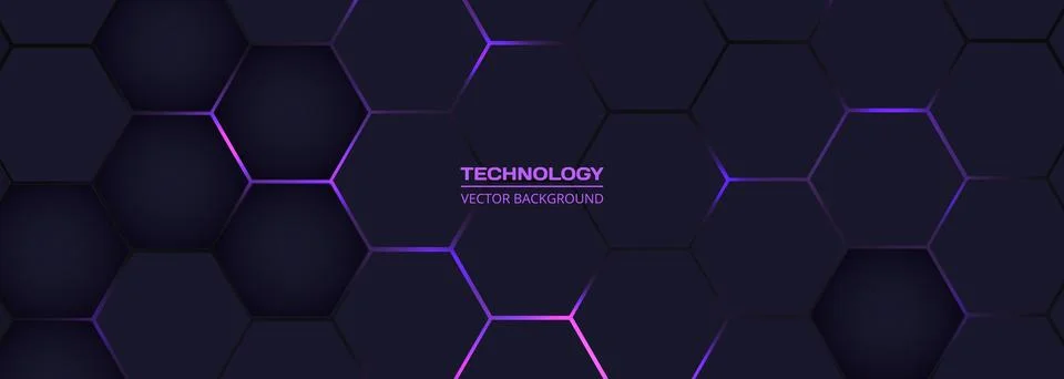 Dark wide hexagonal abstract technology banner Illustrazione stock