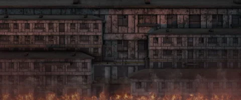 Dark windows of an old panelblock building with flames. Stock Footage 264160707