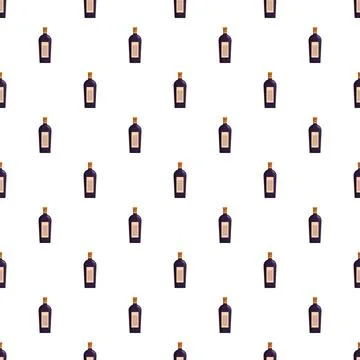 Dark wine bottle pattern repeating on white background Stock Illustration